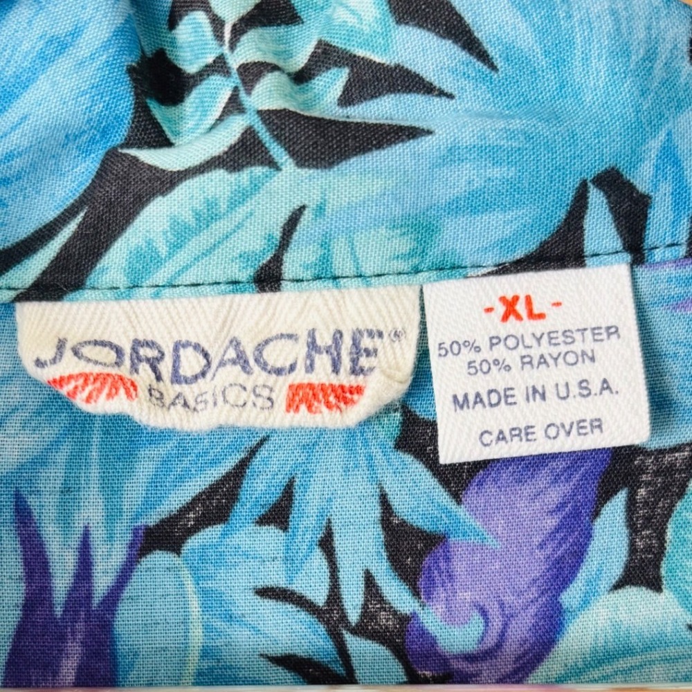 Jordache Basics Mens XL Vintage Tropical Leaf Button Down Shirt Short Sleeve USA - Picture 7 of 8